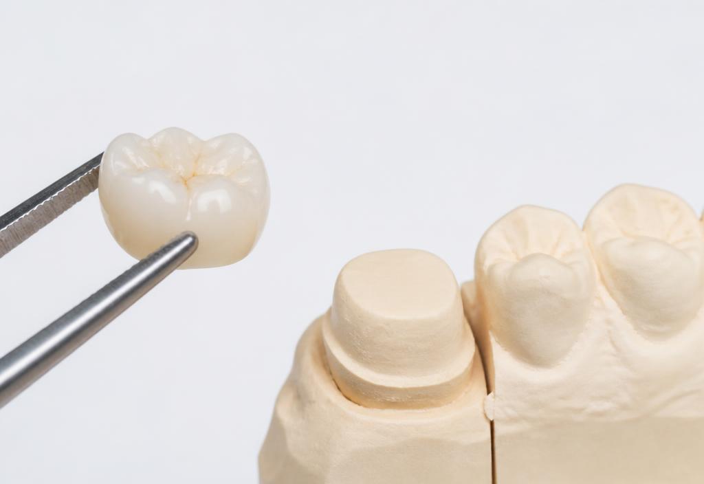 Corona dentale in ceramica su modello di arcata